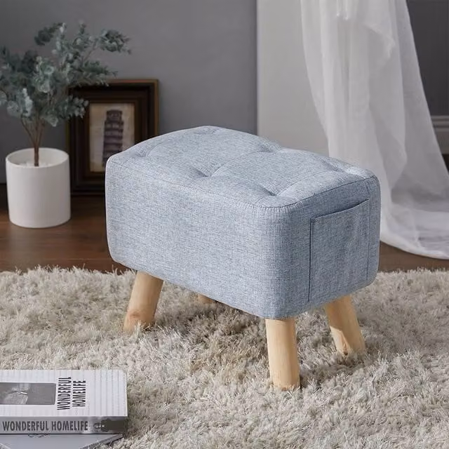 KORVIXA Grey Fabric Footstool Ottoman with Wood Frame, Width: 100 cm