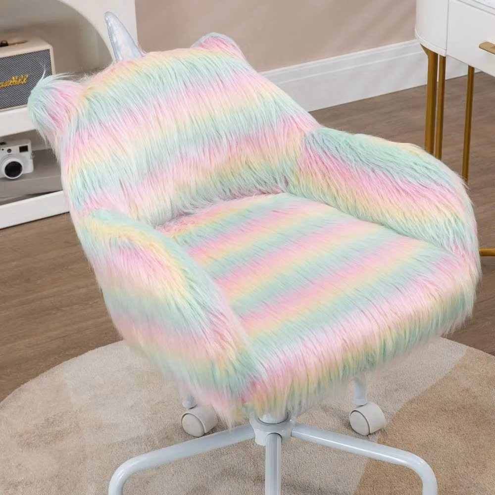 NESTLUNE Unicorn Multicolour Striped Fluffy Task Chair for Home Office – 2