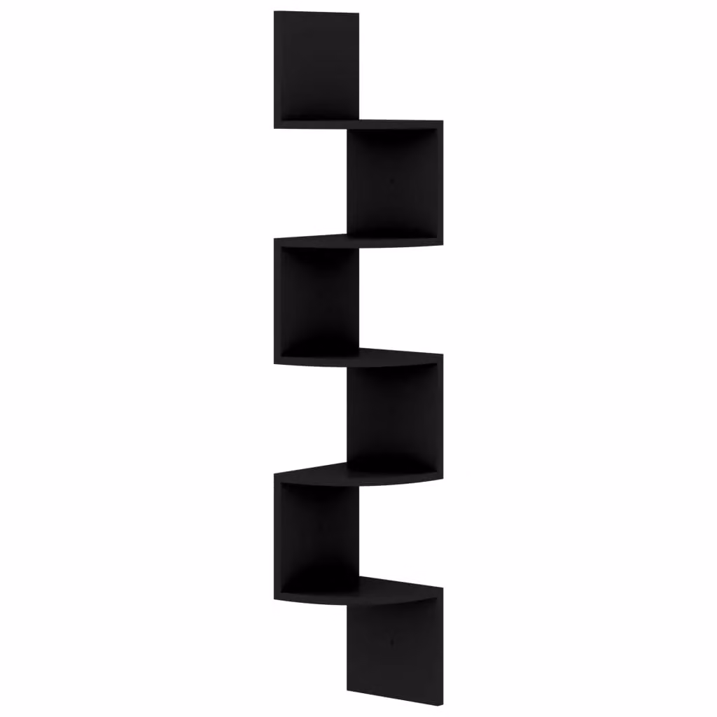 Berkfield Home Black Wall Mounted Corner Shelf in Engineered Wood, H 123 x W 19 x D 19 cm – 2
