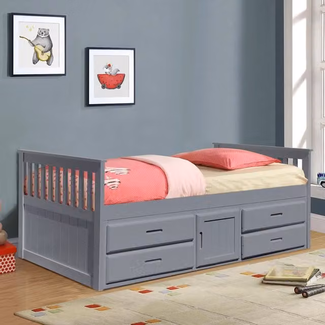 Comfy Living Captains Cabin Bed with Drawers and Storage in Grey or White, W/D/H: 90 x 190 cm