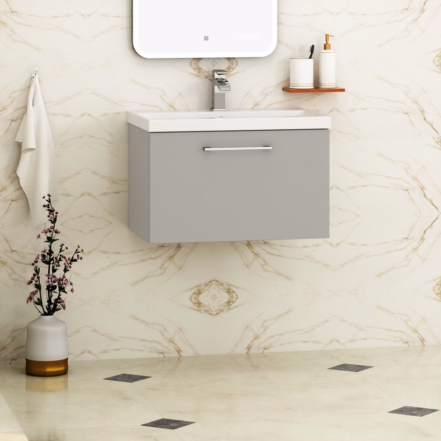 Royal Bathrooms Modena Wall Hung Vanity Unit with Mid-Edge Basin in Satin Grey