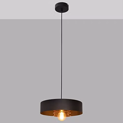 Netlighting Helam Babilon Cylindrical Pendant Ceiling Light in Black and Gold/Brass, Diameter: 30 cm – 3