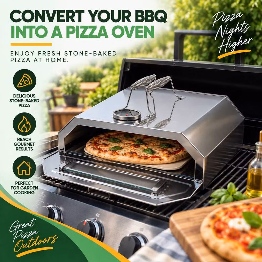 Gardenwize Portable BBQ Pizza Oven in Silver with Stone and Thermometer – 3