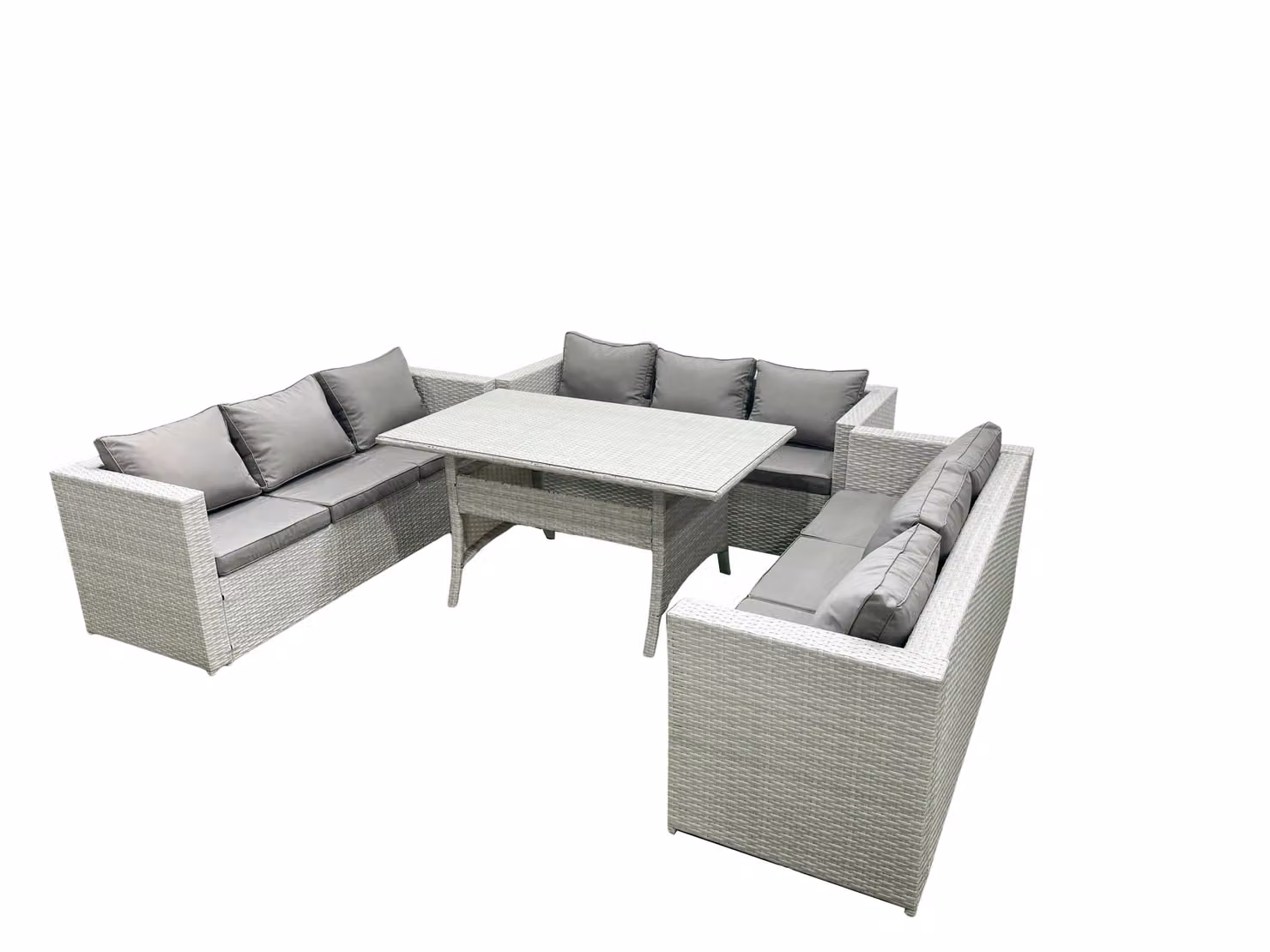 Fimous 9 Seater Rattan Garden Furniture Set with Rectangular Dining Table in Light Grey – 2