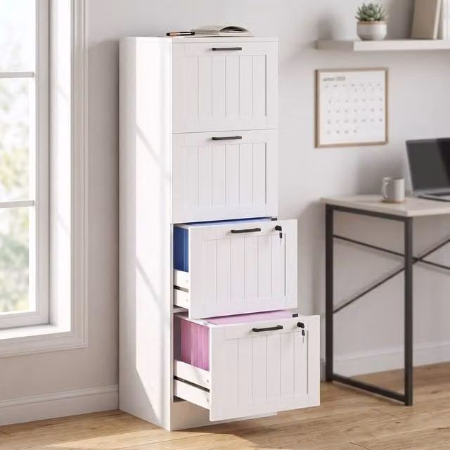 ERGOVEXA Lockable 4 Drawer Metal Filing Cabinet in White – 1