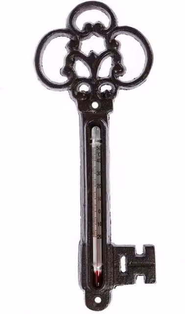 Homescapes Vintage Cast Iron Key Decorative Wall Mounted Thermometer in Brown and Black – 1