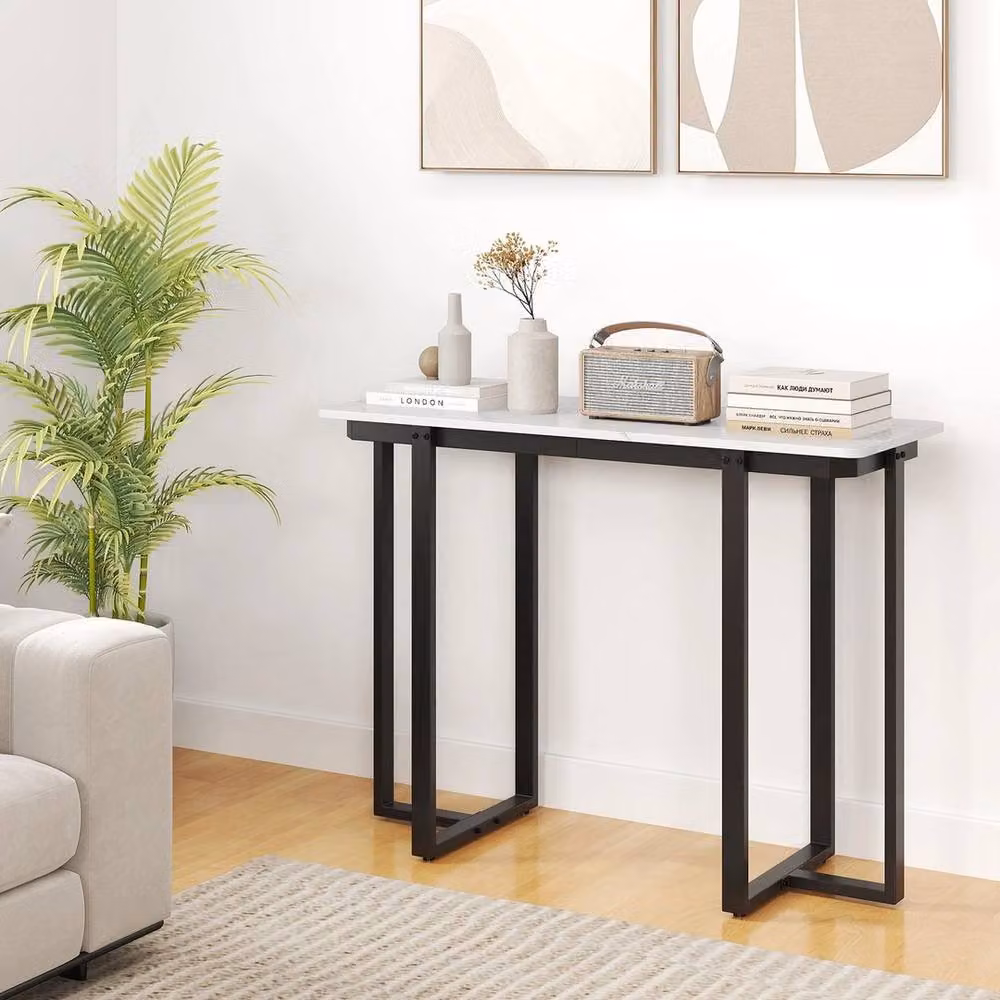 VOGREX Modern Faux Marble Entryway Console Table in White, Black and Multicolour, W/D/H: 80.0 x 107.0 cm – 3
