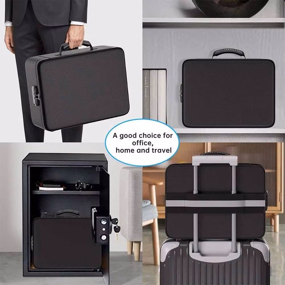 FLAVORA Fireproof Document Box with 13 Pockets Accordion Folder, Black, W: 50.0 cm x D: 50.0 cm x H: 1.0 cm – 5
