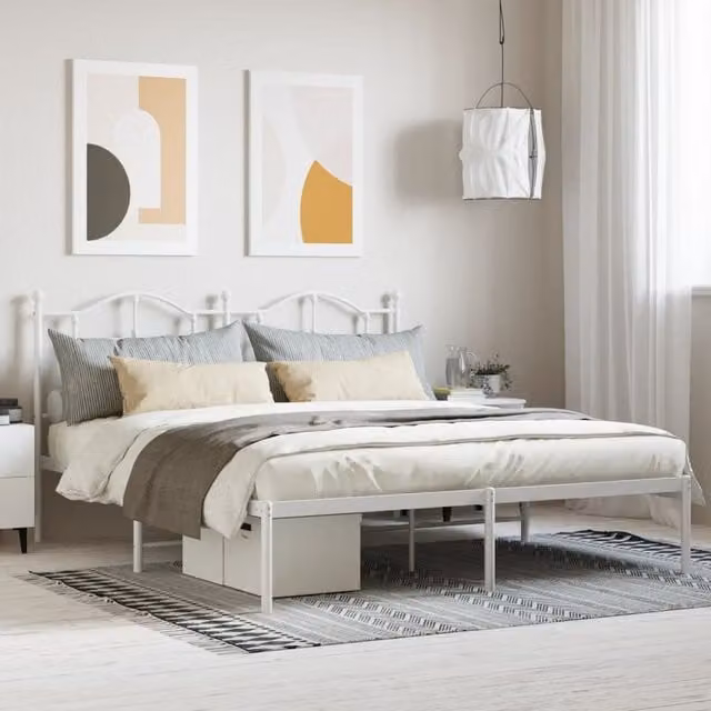 Berkfield Home Metal Bed Frame with Headboard in White