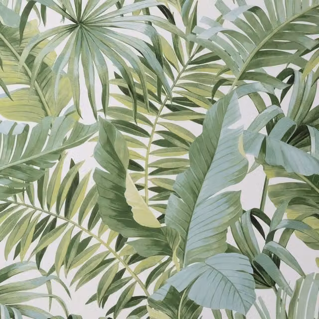 Fine Décor Maui Leaf Botanical Floral Wallpaper in Green Matt Paper