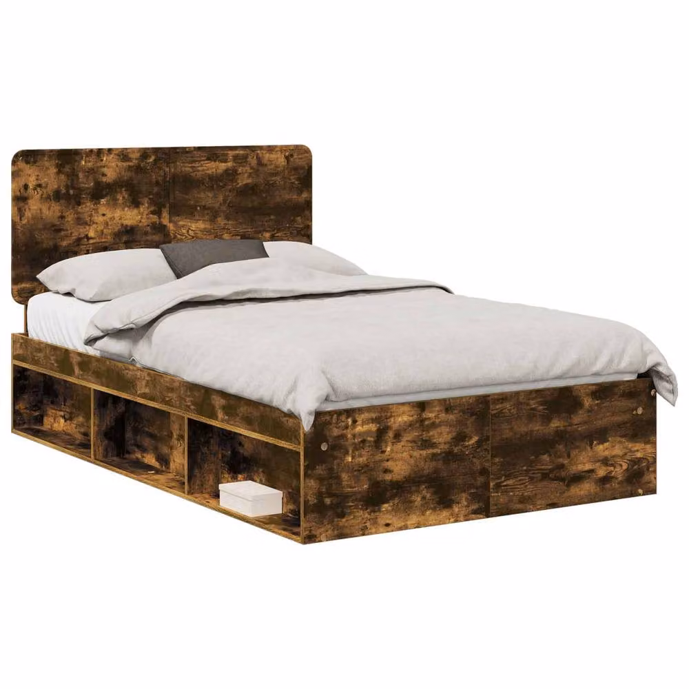 Berkfield Home Bed Frame in Smoked Oak and Brown Solid Pine Wood, W: 135 cm, L: 190 cm – 2