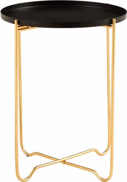 Fifty Five South Orsina Round Metal Side Table with Gold Frame and Black Matt Top – 1