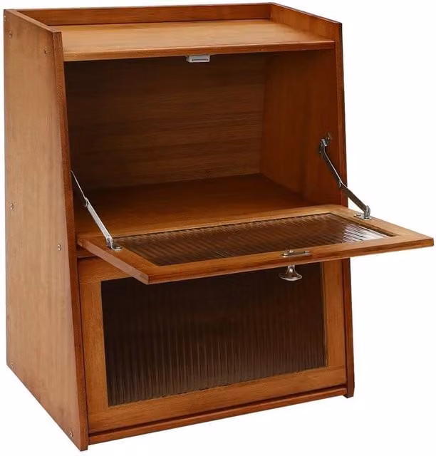 Kelvenix 3-Tier Brown Wood Storage Cabinet with Glass Doors W/D/H: 40 x 28 x 50 cm – 1