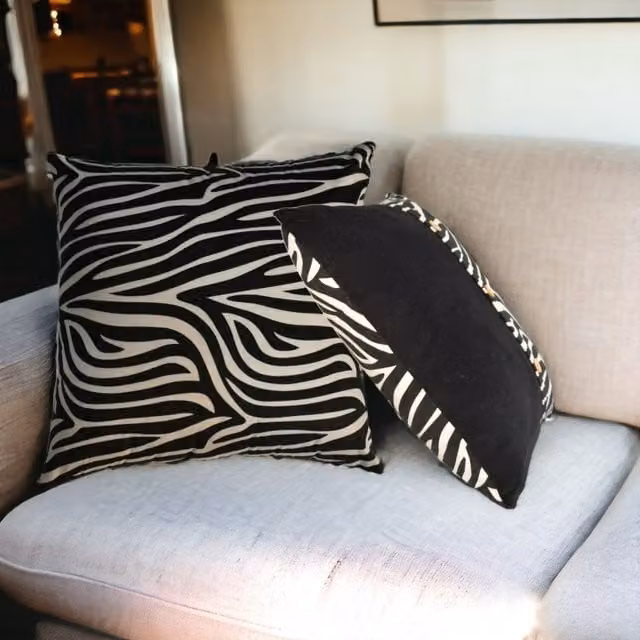 Artisan Furniture Quinn Square Cushion Set in White and Black Velvet and Wool