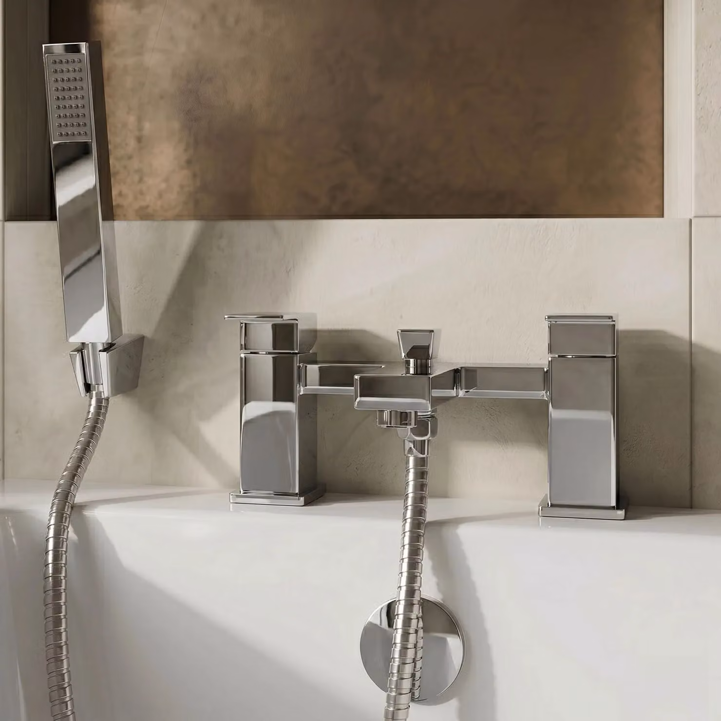 Balterley Square Bath Shower Mixer Tap with Dual Levers and Shower Kit, Chrome – 3