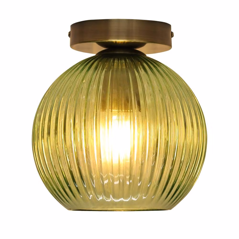First Choice Lighting Betchley Set of 2 Green Ribbed Glass and Antique Brass Ceiling Lights – 2