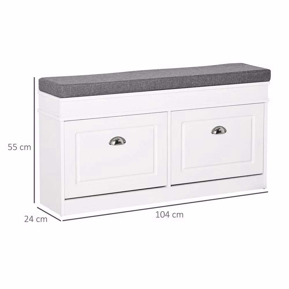 STILVORA Shoe Storage Bench with Cushion and Flip Drawers in White – 3