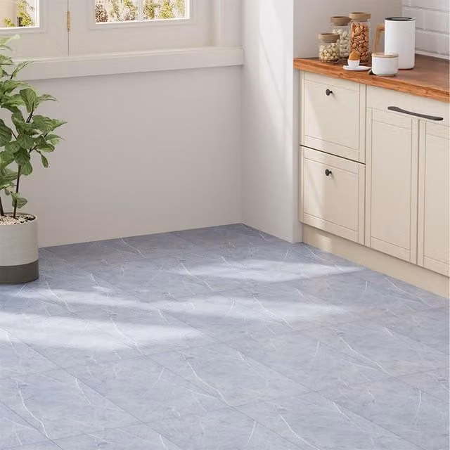 Livingandhome 28-Piece Self-Adhesive Marble Texture PVC Flooring, Blue-Grey, W: 60 cm, D: 30 cm