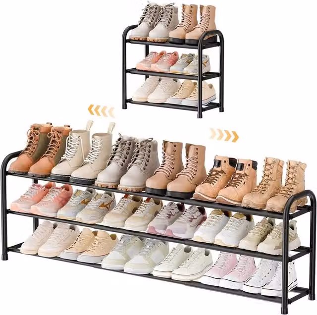 FORGEVIO Expandable 3-Tier Metal Shoe Rack in Black – 1