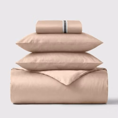 Bedable 460 Thread Count 100% Cotton Sateen Bedding Set in Beige, Single Size