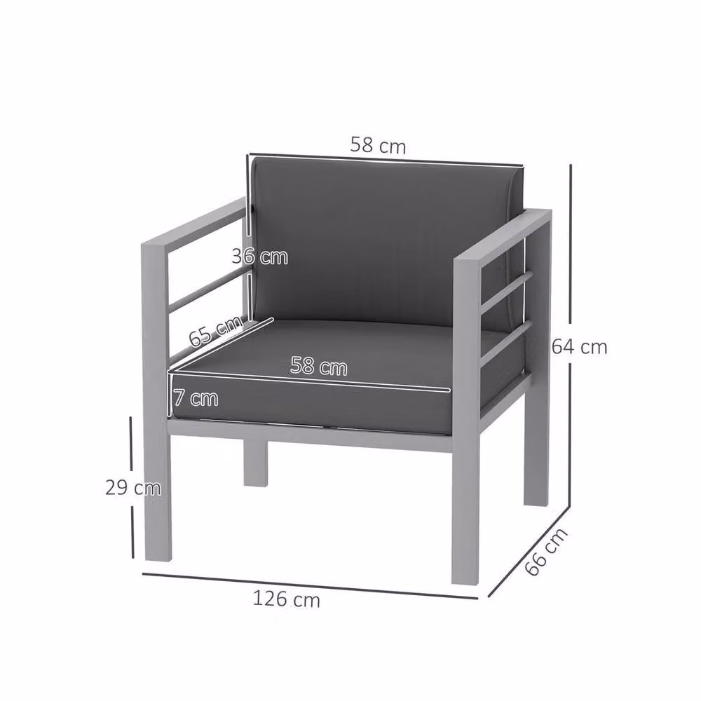 EONLION Modern Powder Coated Aluminium Armchair with Grey UV-Resistant Polyester Cushions – 2