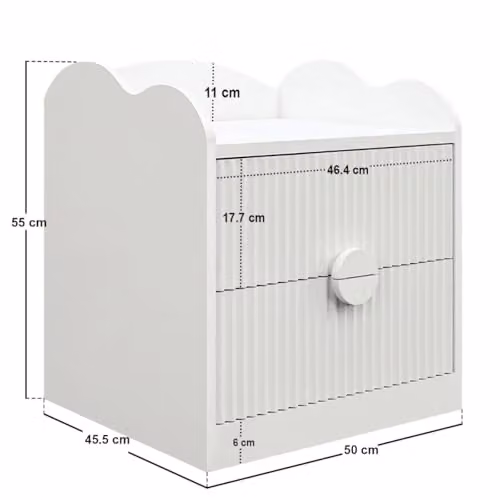 Flair Calista 2 Drawer Cloud Detail Ribbed Bedside Table in White W/D/H: 45.5 x 17.5 x 55.0 cm – 2