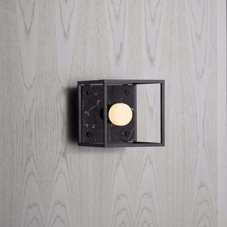 Buster + Punch Caged Ceiling and Wall Light in Black with Marble and Metal Details