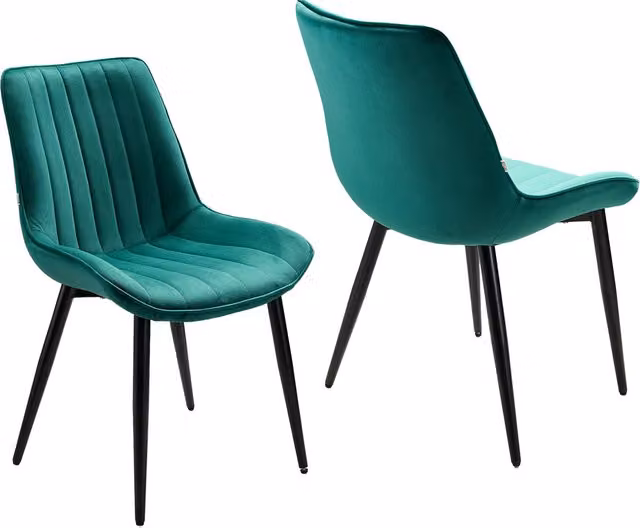 Livingandhome Set of 2 Modern Channel-Tufted Velvet Dining Chairs in Green