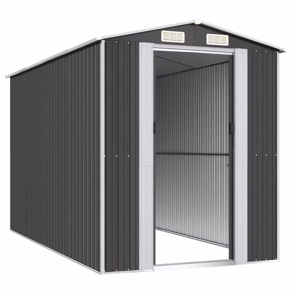Berkfield Home Anthracite and Black Galvanised Steel Garden Shed with Sliding Gable Doors W/D/H: 192 x 357 x 223 cm – 3