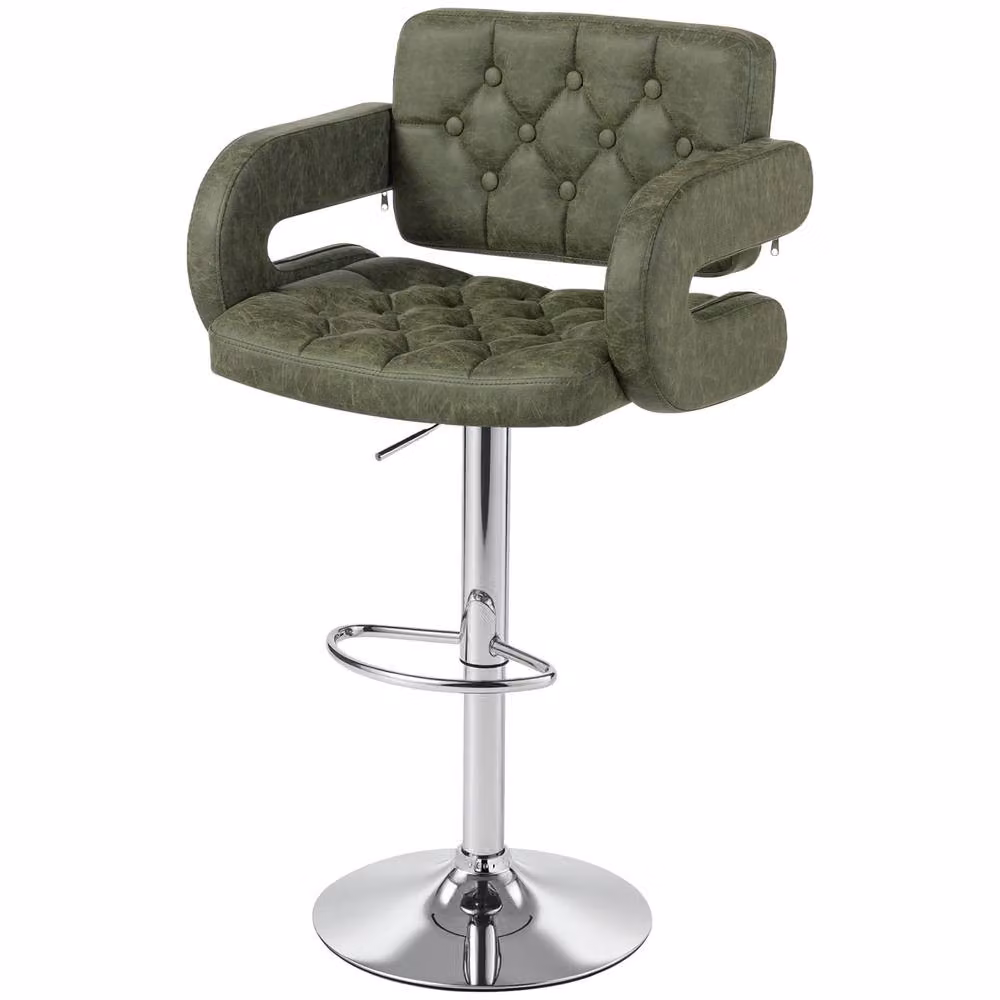 STILVORA Height Adjustable Swivel Bar Stool in Green Synthetic Leather with Armrests – 3