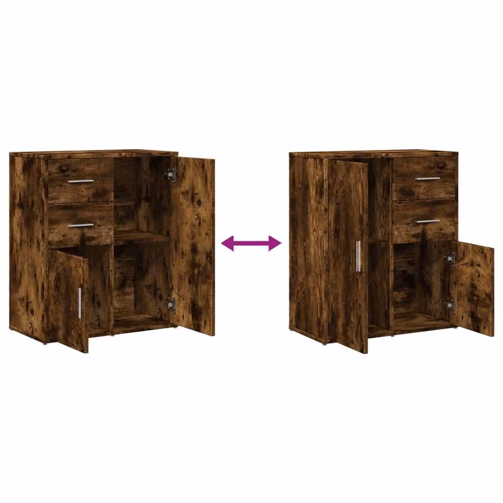 Berkfield Home Set of 2 Smoked Oak Sideboards in Brown, W/D/H: 60 x 31 x 70 cm – 6