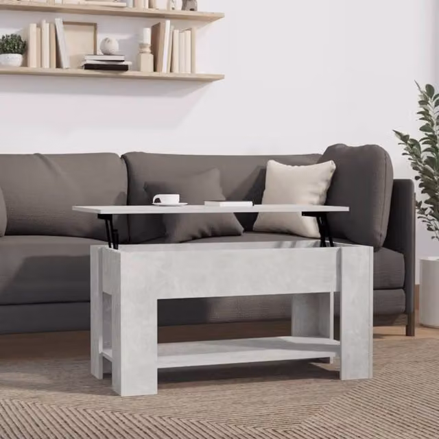 Berkfield Home Modern Rectangular Coffee Table in Grey with Lift Mechanism, W: 101 cm, D: 49 cm, H: 52 cm – 1