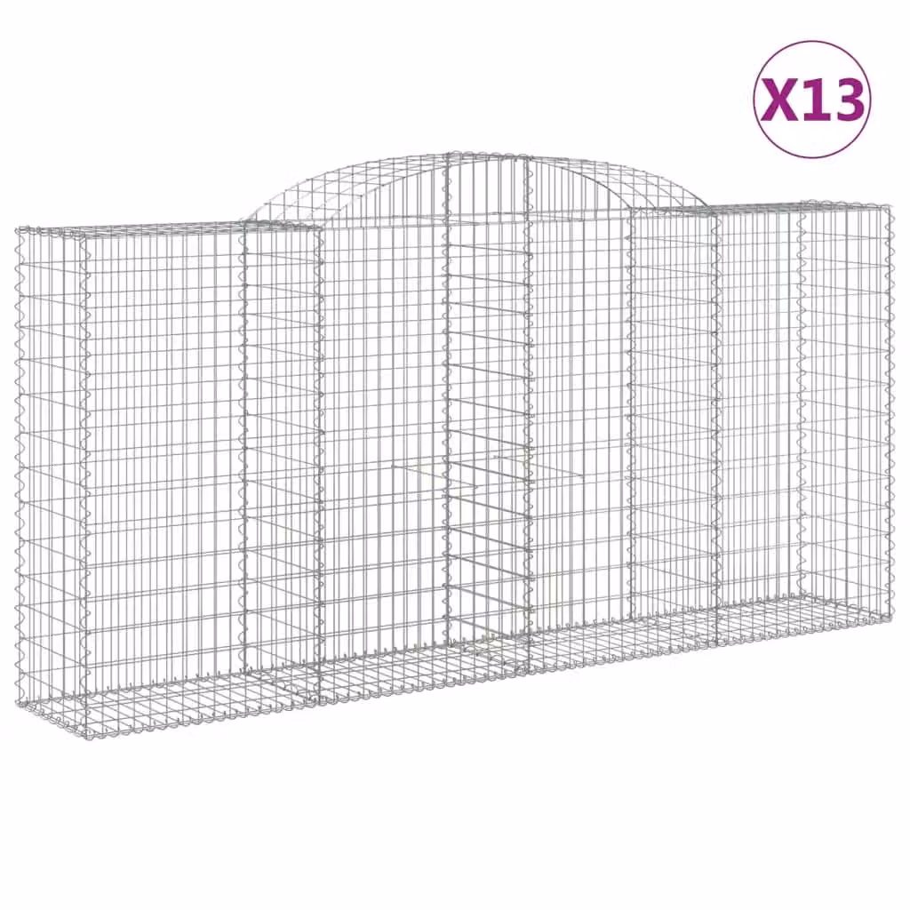 Berkfield Home Arched Gabion Baskets, 13 Piece Set, Silver Galvanised Steel, W: 300 cm, D: 50 cm, H: 140-160 cm – 2