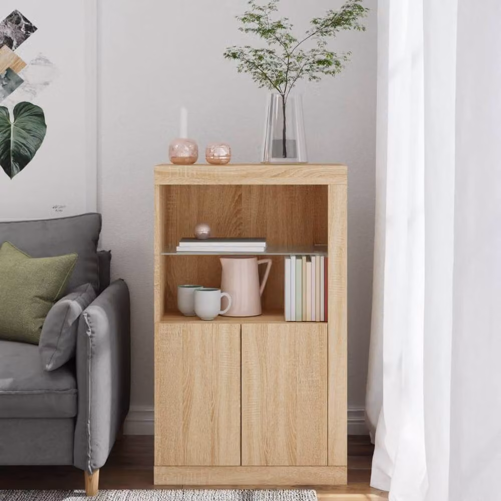 Berkfield Home Side Cabinet with LED Lights in Sonoma Oak, Brown and Beige, W/D/H: 100 x 60.5 x 37 cm – 3