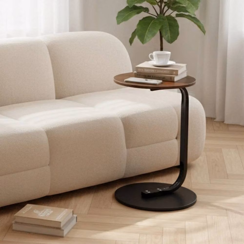 KORVIXA C-Shaped Round Side Table in Dark Brown – 3