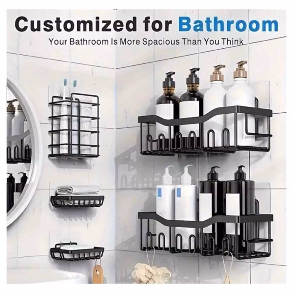 Dragodirect 5-Pack Rustproof Adhesive Shower Caddy Set in Black – 2