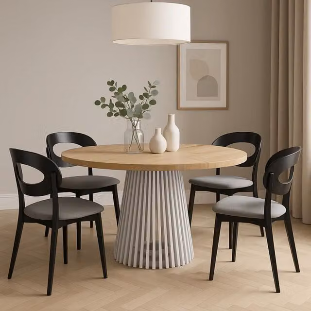 Heze Furniture Ruston Modern Round Extendable Dining Table in Beige, W/D: 100 x 100 cm