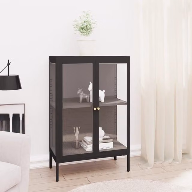 Berkfield Home Black Steel and Glass Sideboard W/D/H: 75 x 35 x 105 cm