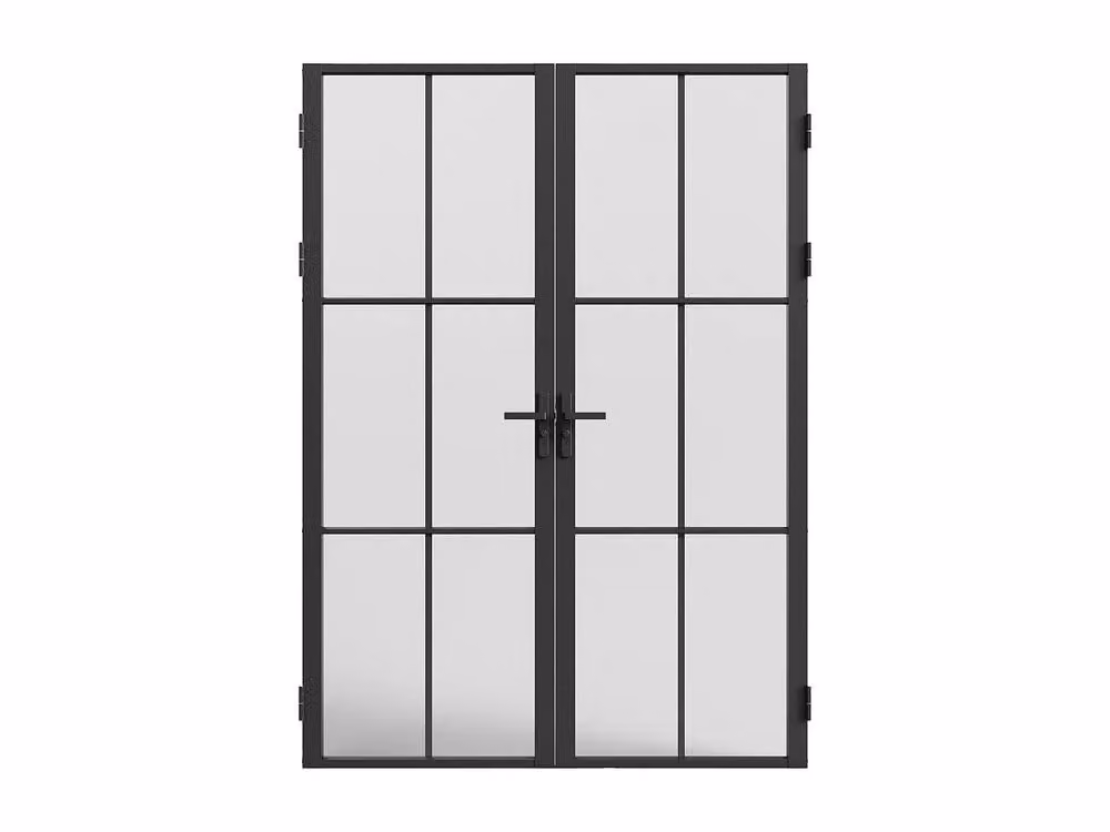 Vente-unique Double Reversible Swing Door in Black Aluminium and Frosted Glass, H 204 x W 93 cm (2 units) – 3
