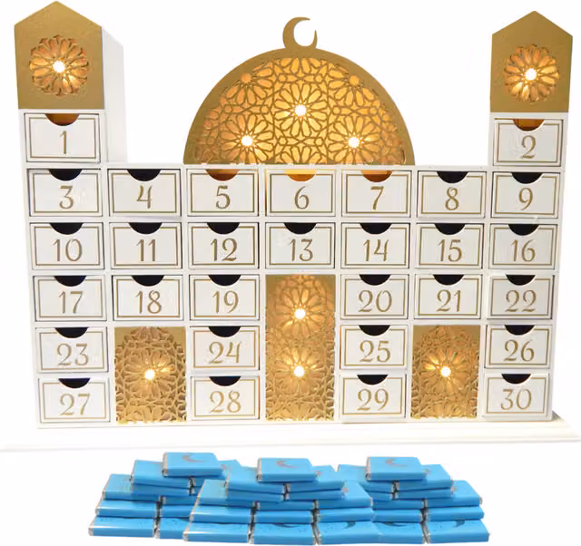 Peacock Supplies Ramadan Mosque Calendar and Cream Chocolates, Blue