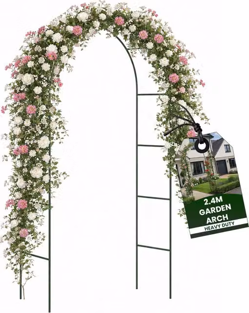 MantraRaj Green Metal Garden Arbor Arch Climbing Frame Support, H: 240 cm, W: 140 cm, D: 38 cm