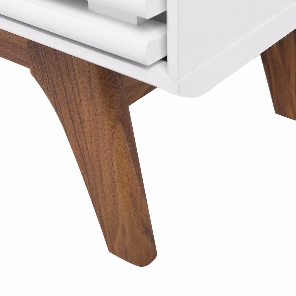 Wyld and Coco Modern TV Stand in White and Brown with 4 Shelves, W/D/H: 117 x 35 x 44 cm – 3