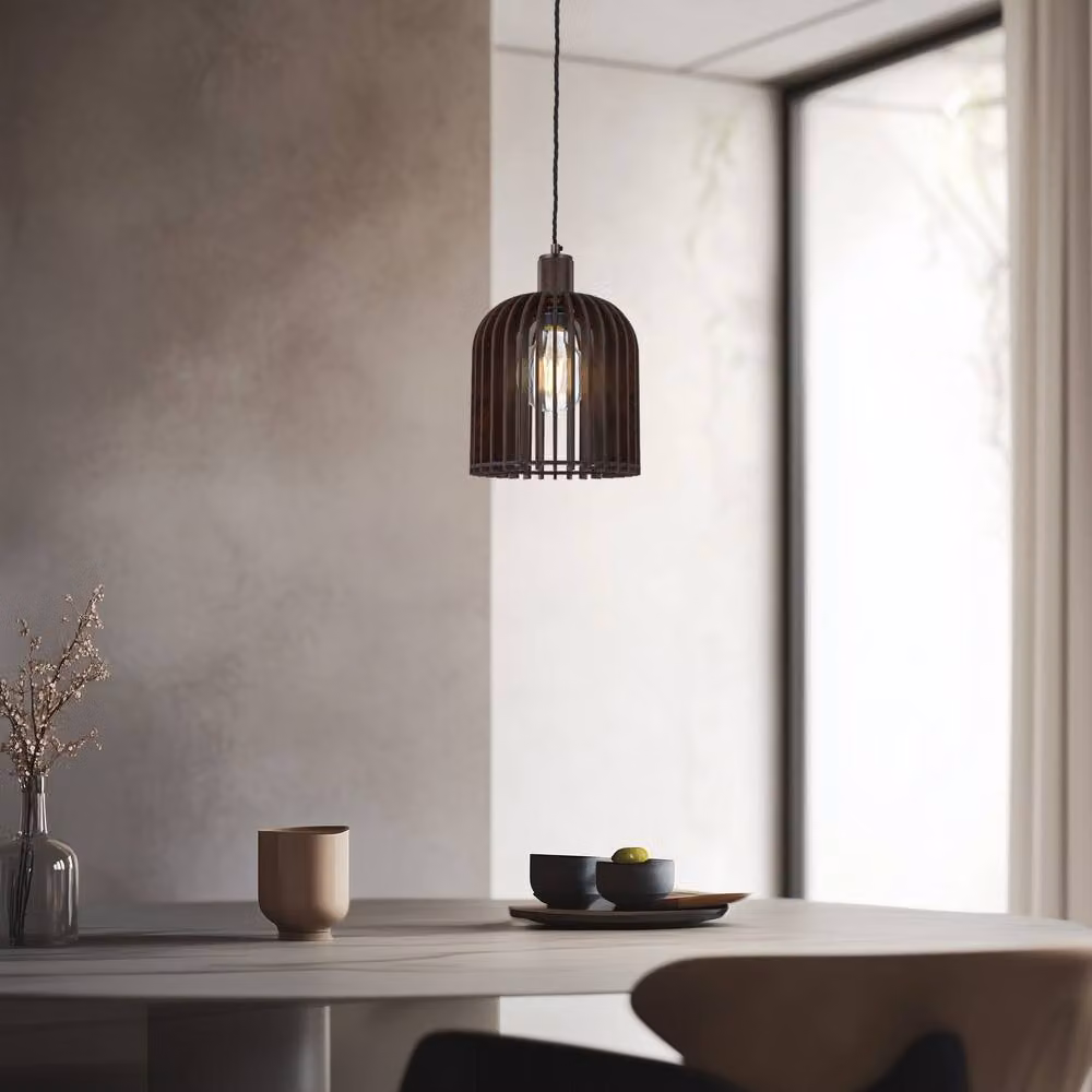 Industville Rift Slatted Wooden Cone Pendant Light in Bronze – 2