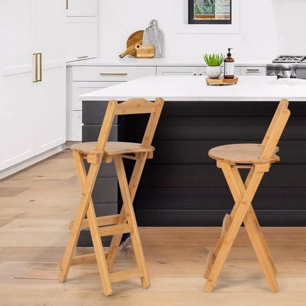 FLAVORA Foldable Bamboo Backrest Bar Stool in Natural Brown – 3