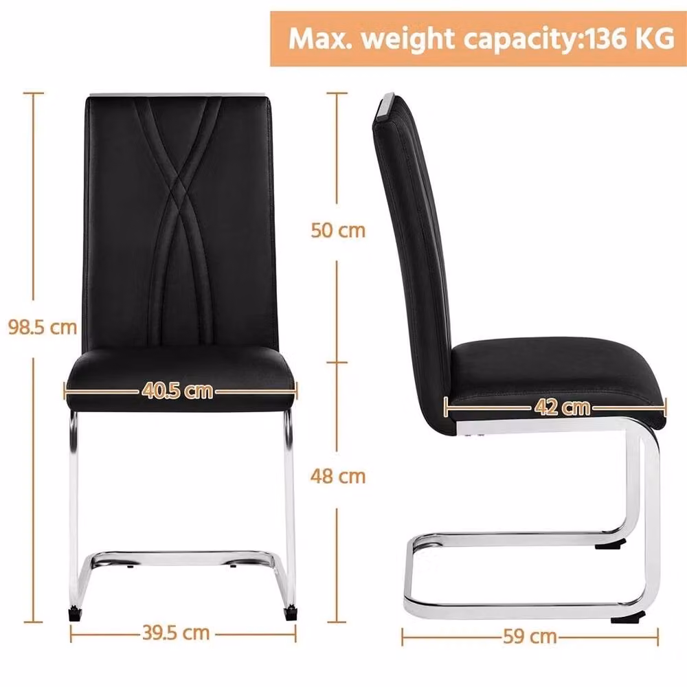 KORVIXA Set of 2 Black Modern Dining and Kitchen Chairs with Synthetic Leather and Cantilever Base, Height: 100 cm – 2