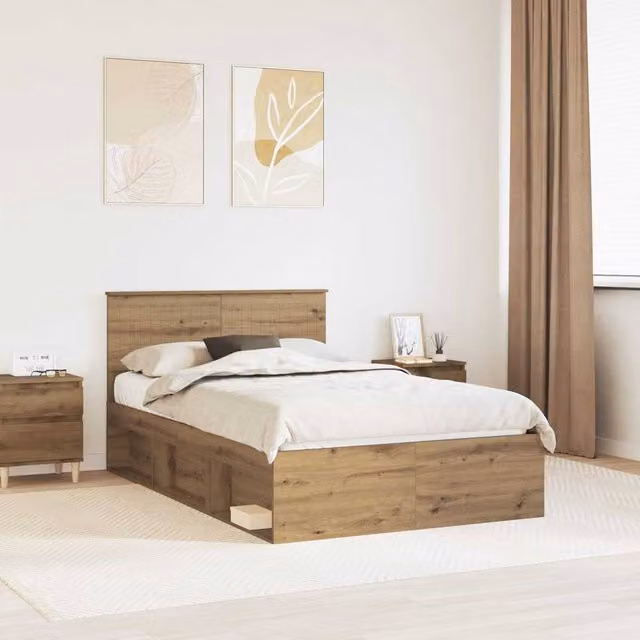 Berkfield Home Artisan Oak Bed Frame in Brown, W/D/H: 120 x 190 cm