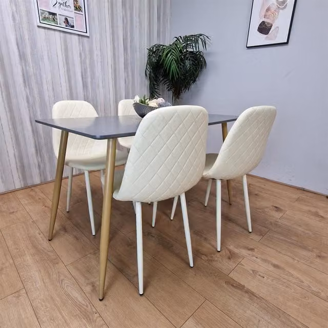 Kosy Koala Modern Rectangular Dining Table Set with 4 Chairs in Dark Grey and Beige
