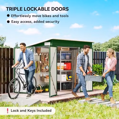 Outsunny Green Galvanised Steel Pent Garden Storage Shed with Double Doors and Side Vents, W/D/H: 234 x 132 x 185 cm – 3