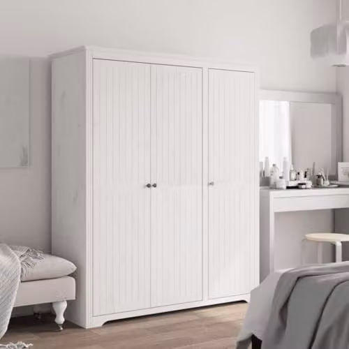 vidaXL BODO White Solid Wood Pine Wardrobe with Hinged Doors, W/D/H: 146 x 53.5 x 173 cm – 1