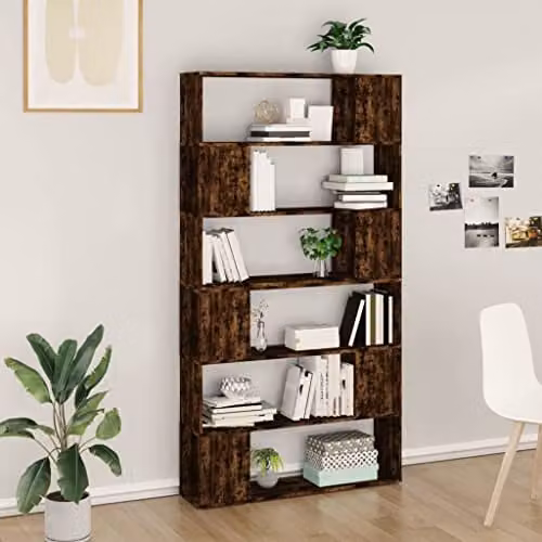 vidaXL Book Cabinet and Room Divider in Smoked Oak, W: 100 cm, D: 24 cm, H: 188 cm – 2